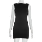 Solid Color Hollow Out Mini Shirt Dress Sleeveless Streetwear