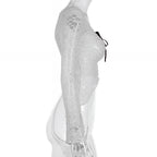 Lace Crop Top Contrast Bandage Long Sleeve Y2K Tee