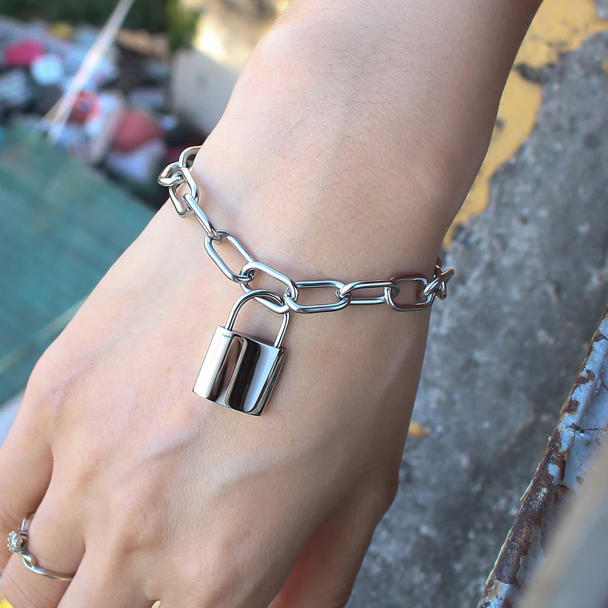 Stainless Steel Link Chain Bracelet Silver Plated Waterproof