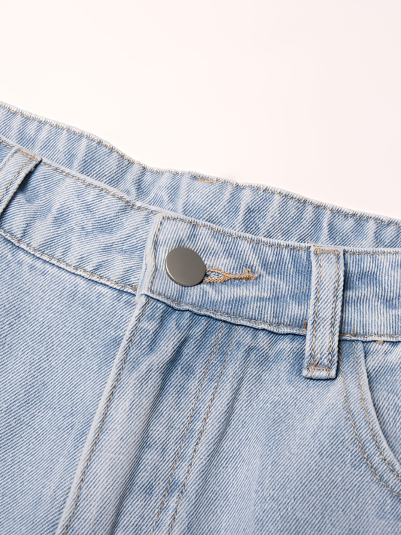 Washed Blue Denim Baggy Cargo Straight Jeans