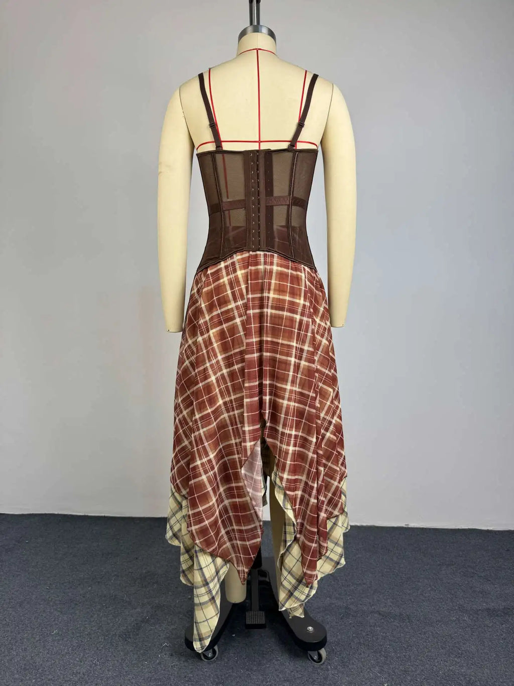 Fashion Spring Summer Sexy Sleeveless Corset Crop Top Long Maxi Irregular Plaid Skirt Two Piece Skirt Set Women Two Piece Sets