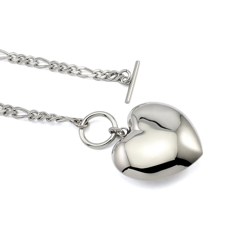 Stainless Steel Big Heart Pendant Long Necklace