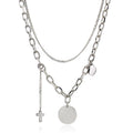 Double Link Chain Necklace Cross Circle Laser Engrave