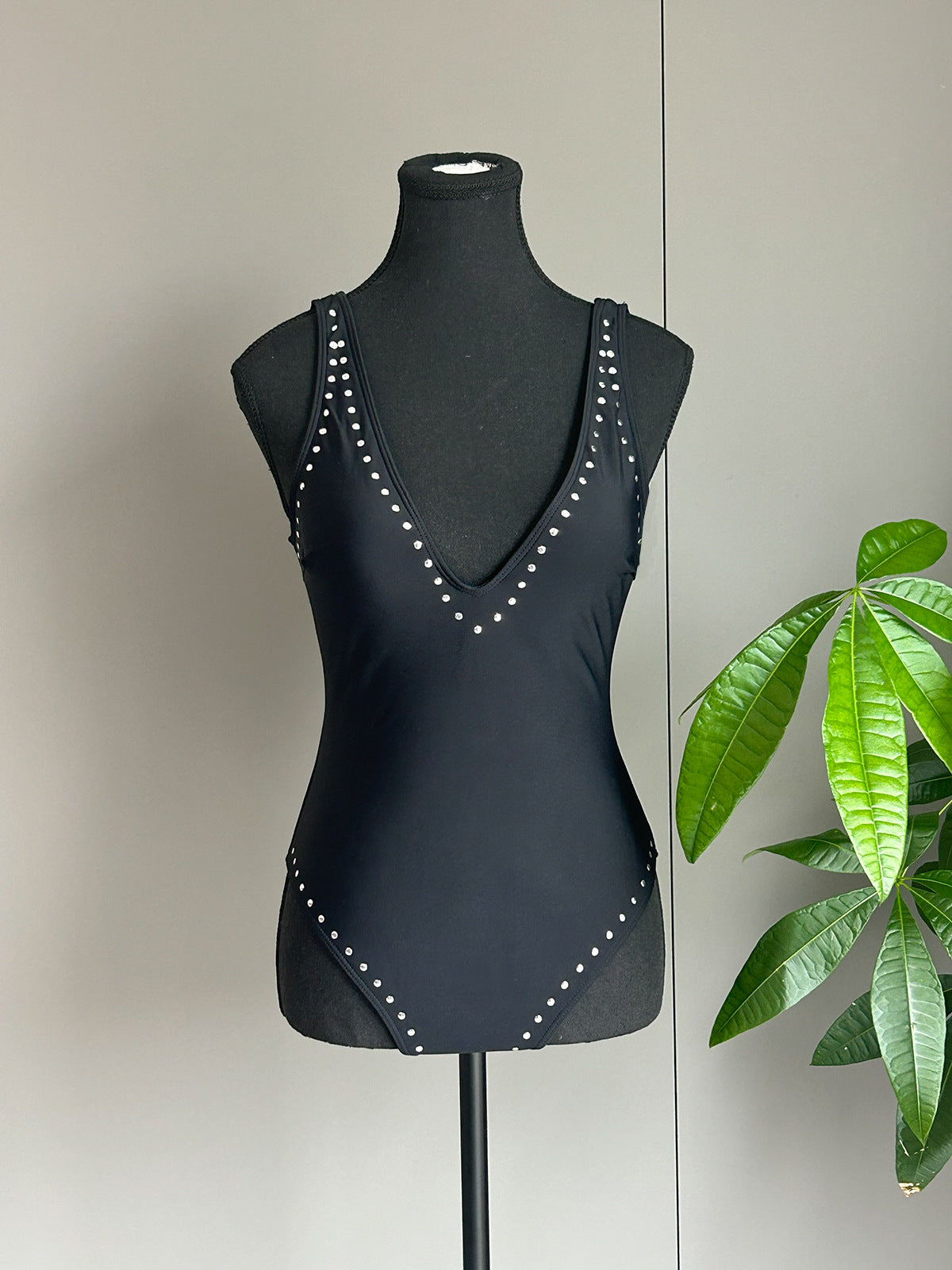 Black Solid One Piece Swimsuit Swim Bodysuit