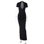 V-Neck Bodycon Long Dress Elegant Solid Color Maxi Dress