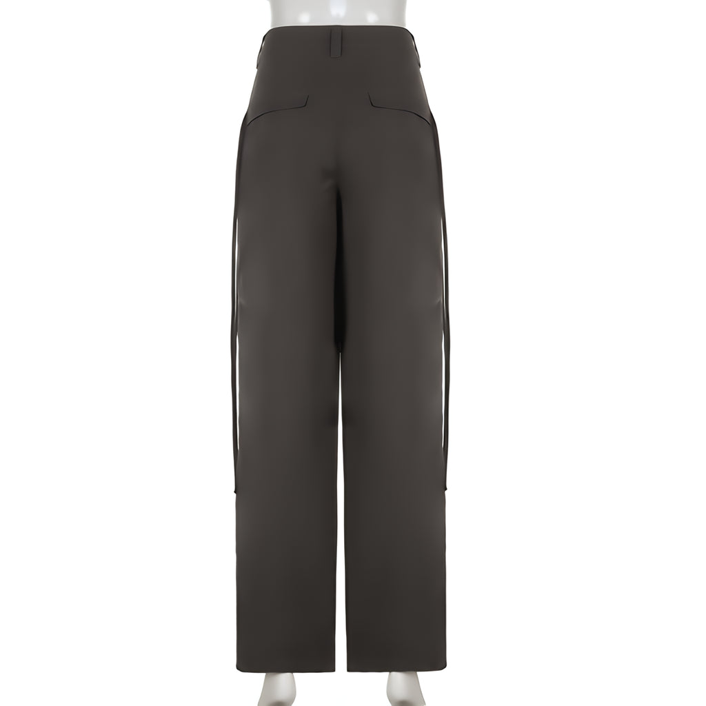 Solid Drawstring Cargo Pants Y2K Loose Streetwear Joggers Wide Leg Sweatpants