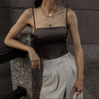 Basic Satin Cami Tank Top Sleeveless Silky Slim Fit Top