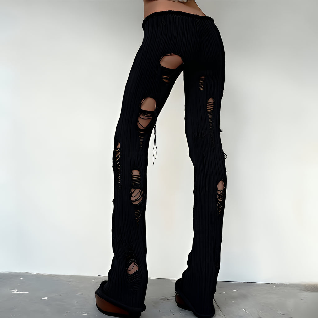 Ripped Knit Flare Pants Streetwear Fall Winter