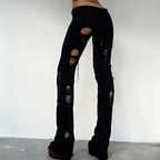 Ripped Knit Flare Pants Streetwear Fall Winter