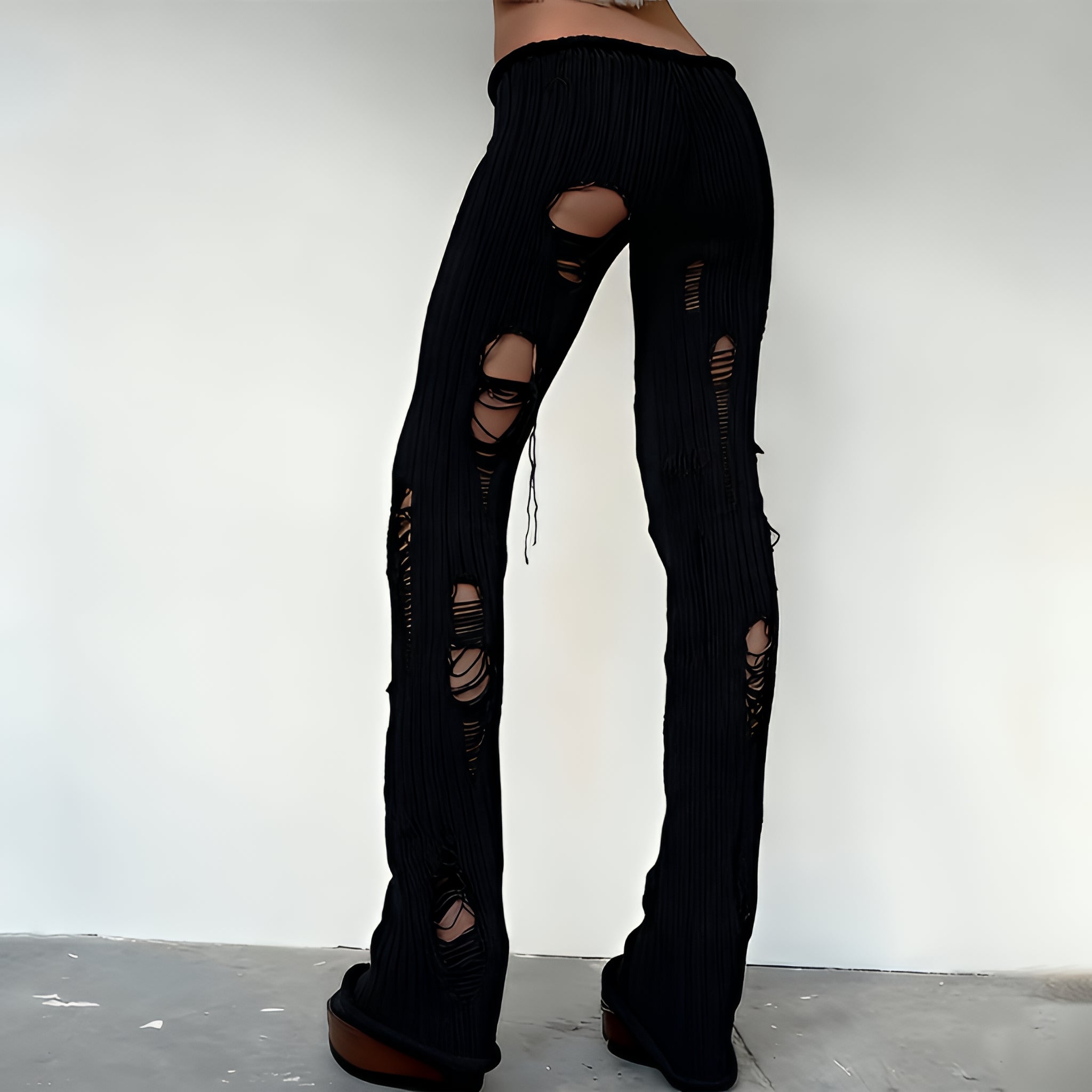 Ripped Knit Flare Pants Streetwear Fall Winter
