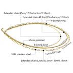 18k Gold Plated Paperclip Box Chain Triple Layer Necklace