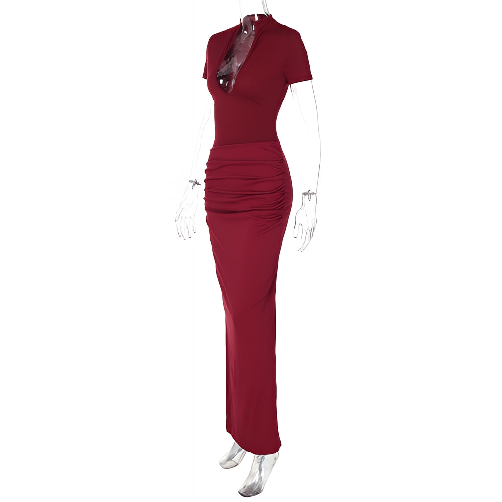 V-Neck Bodycon Long Dress Elegant Solid Color Maxi Dress