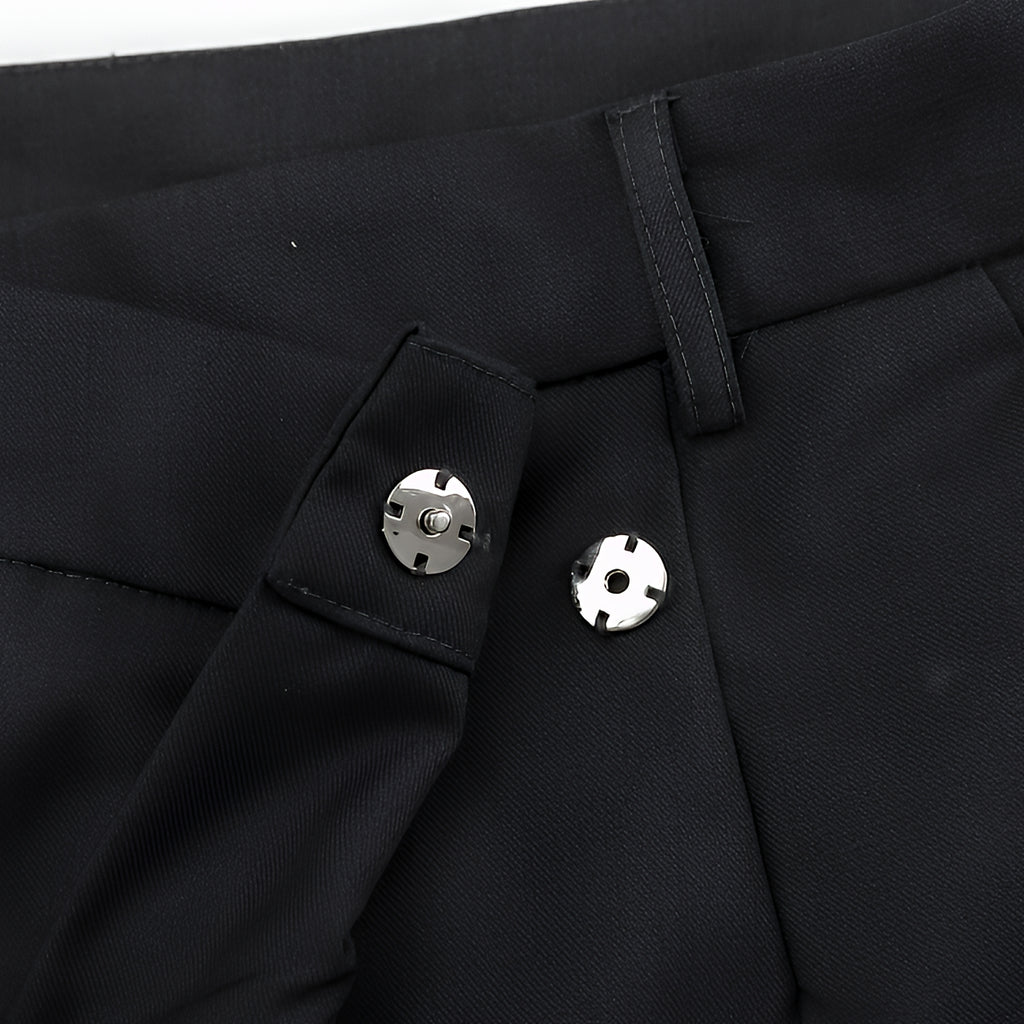 Black Wide Leg Wrap Around Trousers Zip Button Fly