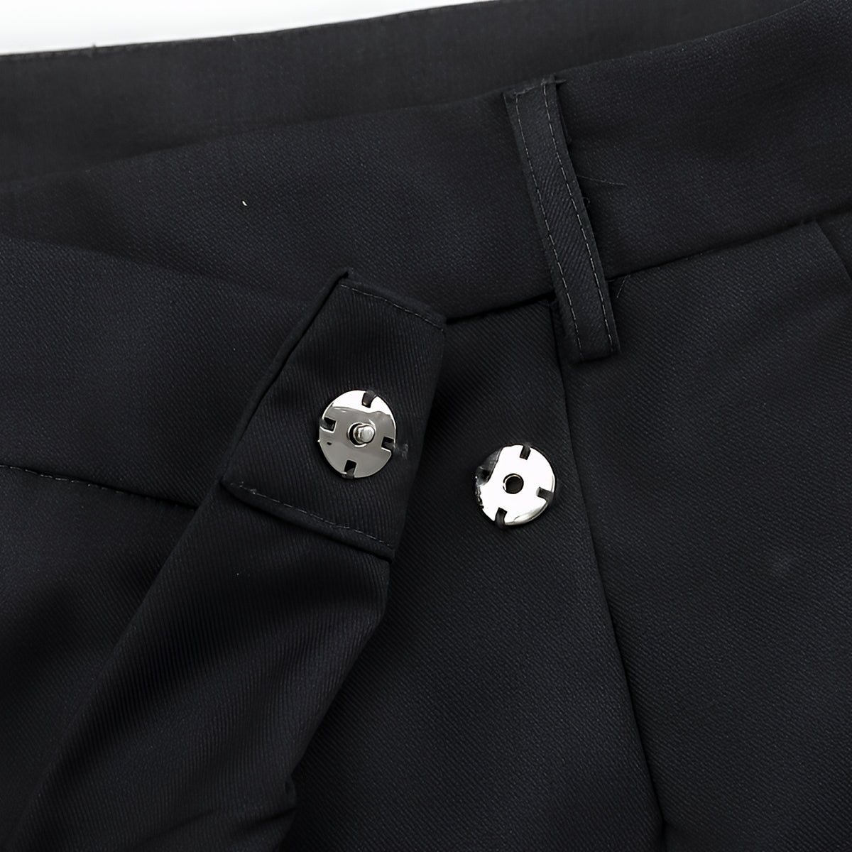 Black Wide Leg Wrap Around Trousers Zip Button Fly