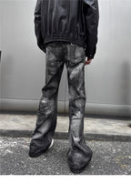 Washed Distressed Baggy Flare Jeans Grunge Denim