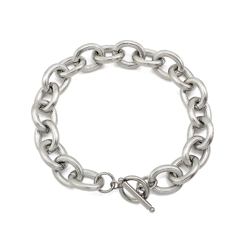 Stainless Steel Thick Link Chain Bracelet Gold