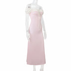 Square Collar Puff Sleeve Waist Dress French Style Lace Up Casual Dress