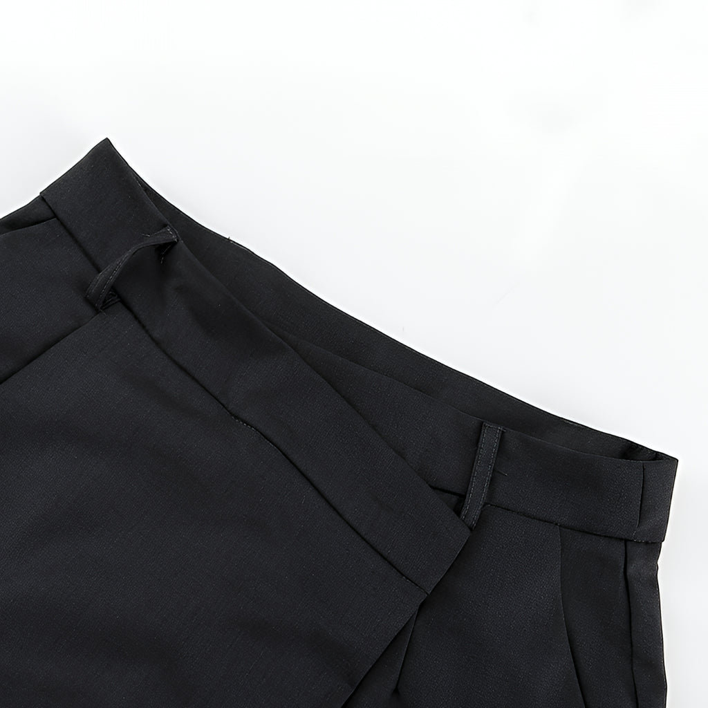 Black Wide Leg Wrap Around Trousers Zip Button Fly