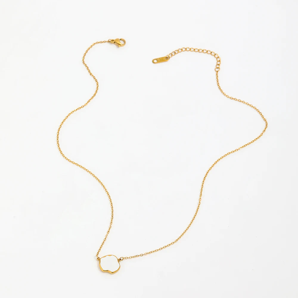 Joolim Jewelry 18K Gold Plated White Black Enamel Cloud Pendant Sweater Necklace Stainless Steel Jewelry Wholesale