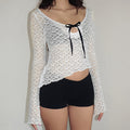 Lace Crop Top Contrast Bandage Long Sleeve Y2K Tee