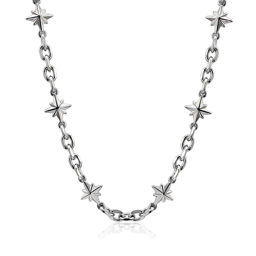 Stainless Steel Figaro Chain Link Bracelet Star Charm