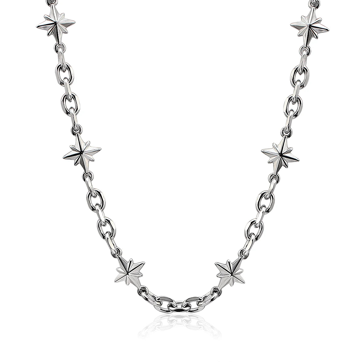Stainless Steel Figaro Chain Link Bracelet Star Charm