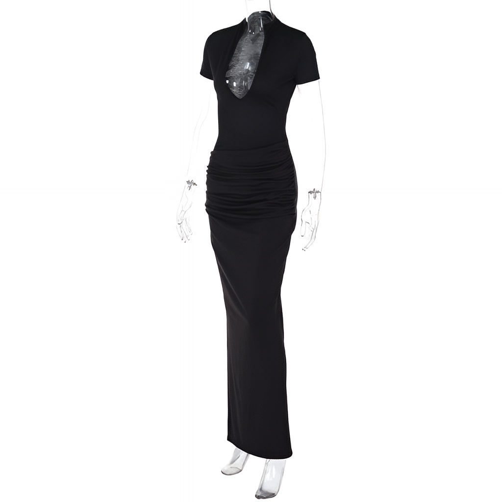 V-Neck Bodycon Long Dress Elegant Solid Color Maxi Dress