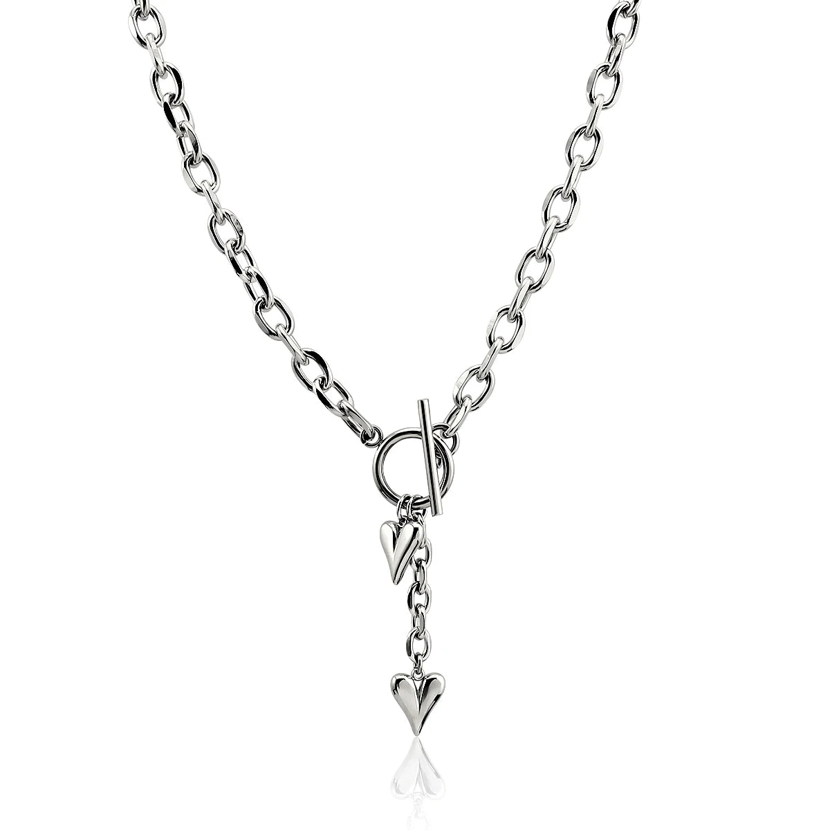 Stainless Steel Necklace OT Buckle Heart Tassel Charm