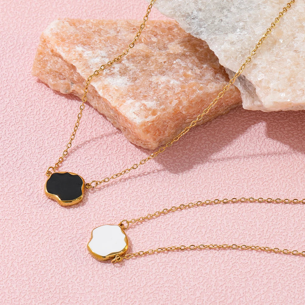 Joolim Jewelry 18K Gold Plated White Black Enamel Cloud Pendant Sweater Necklace Stainless Steel Jewelry Wholesale