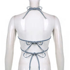 Denim Tube Top Strapless High Waist Tie Front Tank Top