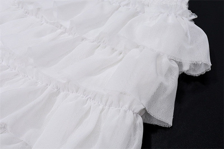 Hollow Out Crop Top Ruffle Biker Shorts Set