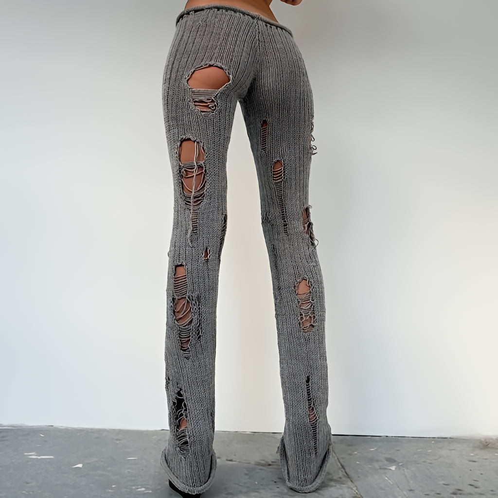 Ripped Knit Flare Pants Streetwear Fall Winter