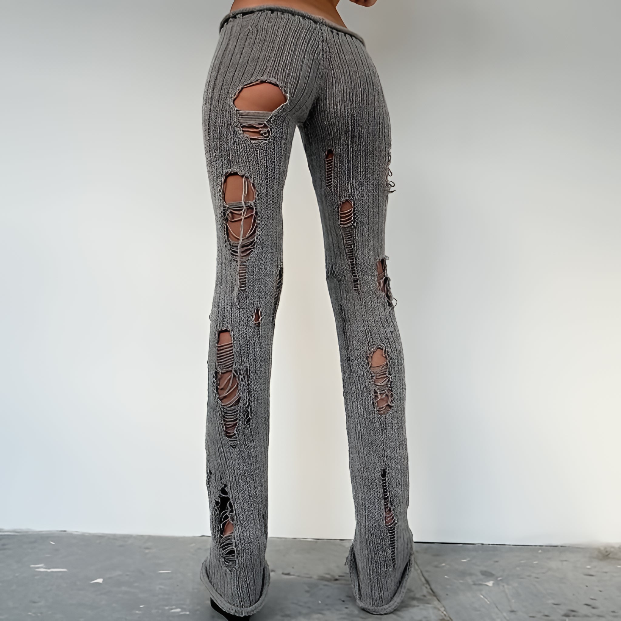 Ripped Knit Flare Pants Streetwear Fall Winter