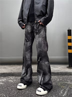 Washed Distressed Baggy Flare Jeans Grunge Denim