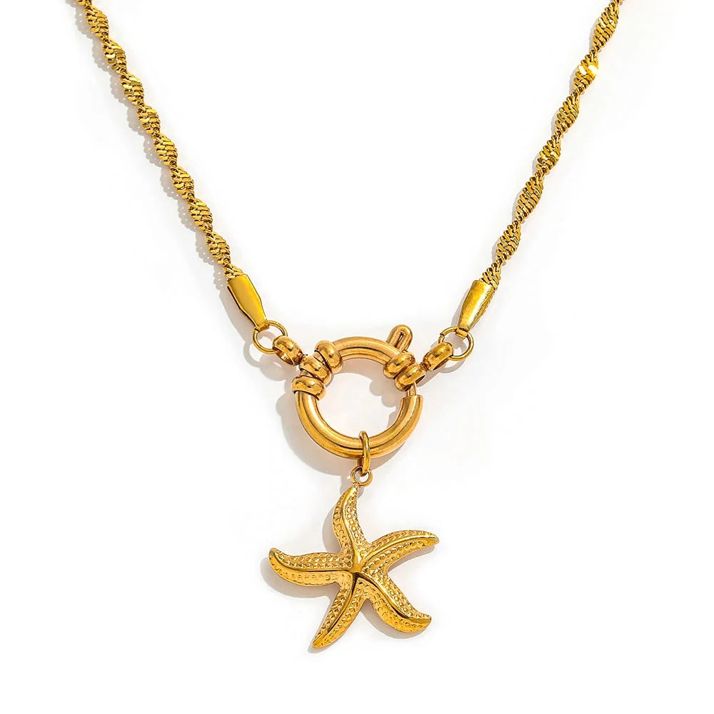 Joolim PVD Plated Wholesale Waterproof Starfish Shell Heart Pearl Pendant Multi Charm Toggle Necklace Stainless Steel Jewelry