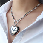 Stainless Steel Big Heart Pendant Long Necklace