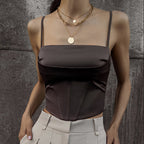 Basic Satin Cami Tank Top Sleeveless Silky Slim Fit Top