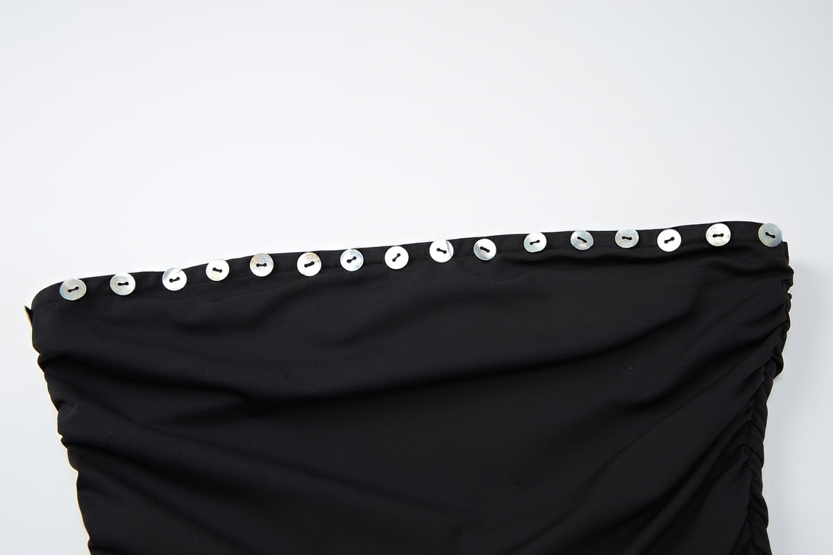 Strapless Bandeau Tube Top Shell Button Slim Fit Crop Top