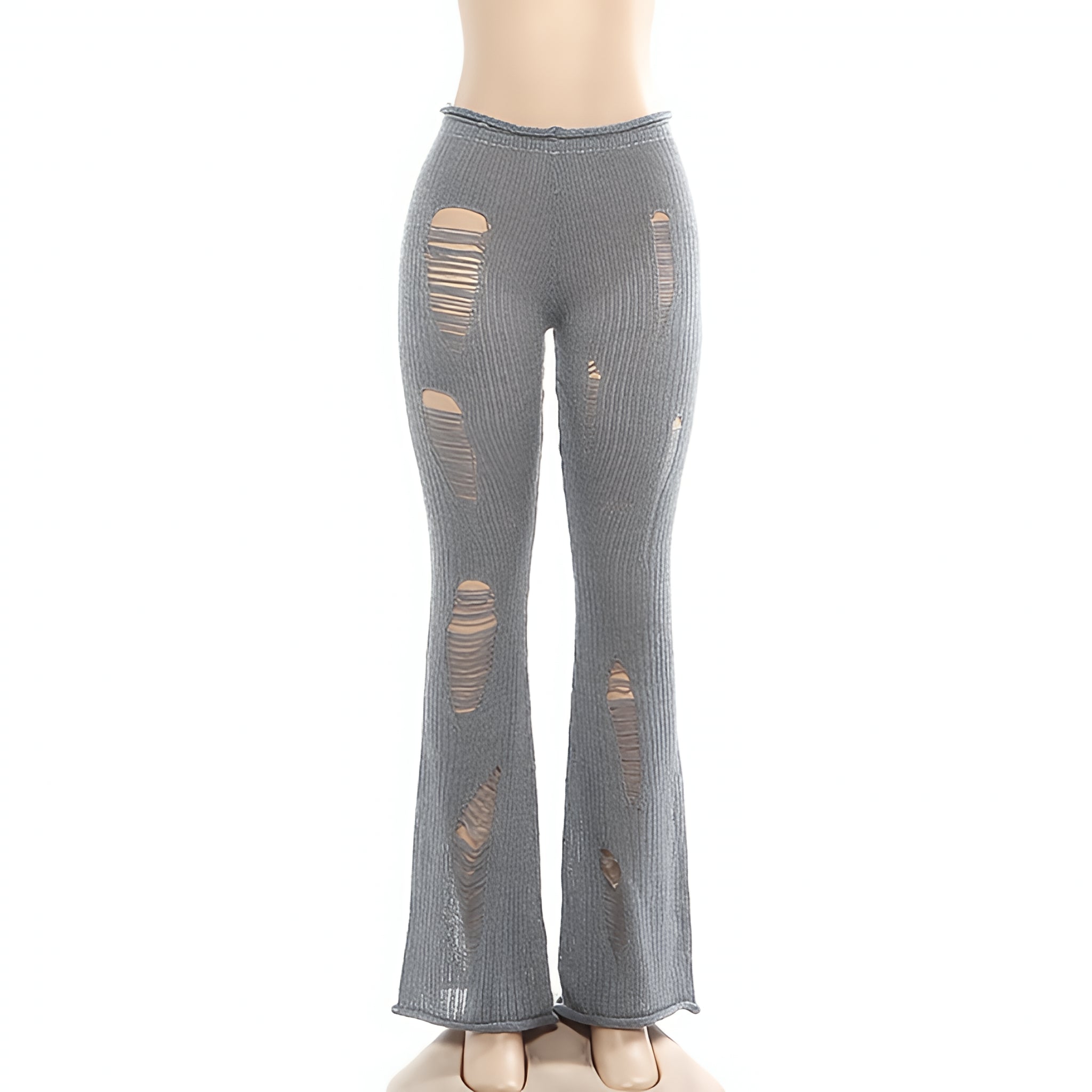 Ripped Knit Flare Pants Streetwear Fall Winter