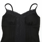 Patchwork Lace Trim Cami Top V Neck Sleeveless Slim Fit Tank Top