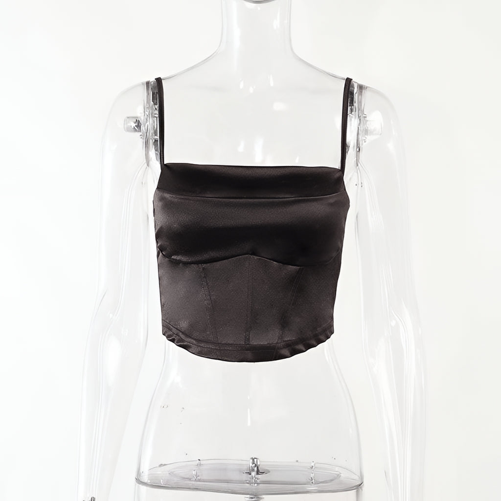 Basic Satin Cami Tank Top Sleeveless Silky Slim Fit Top
