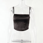Basic Satin Cami Tank Top Sleeveless Silky Slim Fit Top