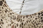 Leopard Print Turtleneck Backless Bandage Cut Out Maxi Dress Sleeveless Slit Dress