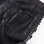 PU Leather Lace Up High Waist Mini Skirt Side Slit