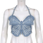 Denim Tube Top Strapless High Waist Tie Front Tank Top