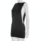 Solid Color Hollow Out Mini Shirt Dress Sleeveless Streetwear