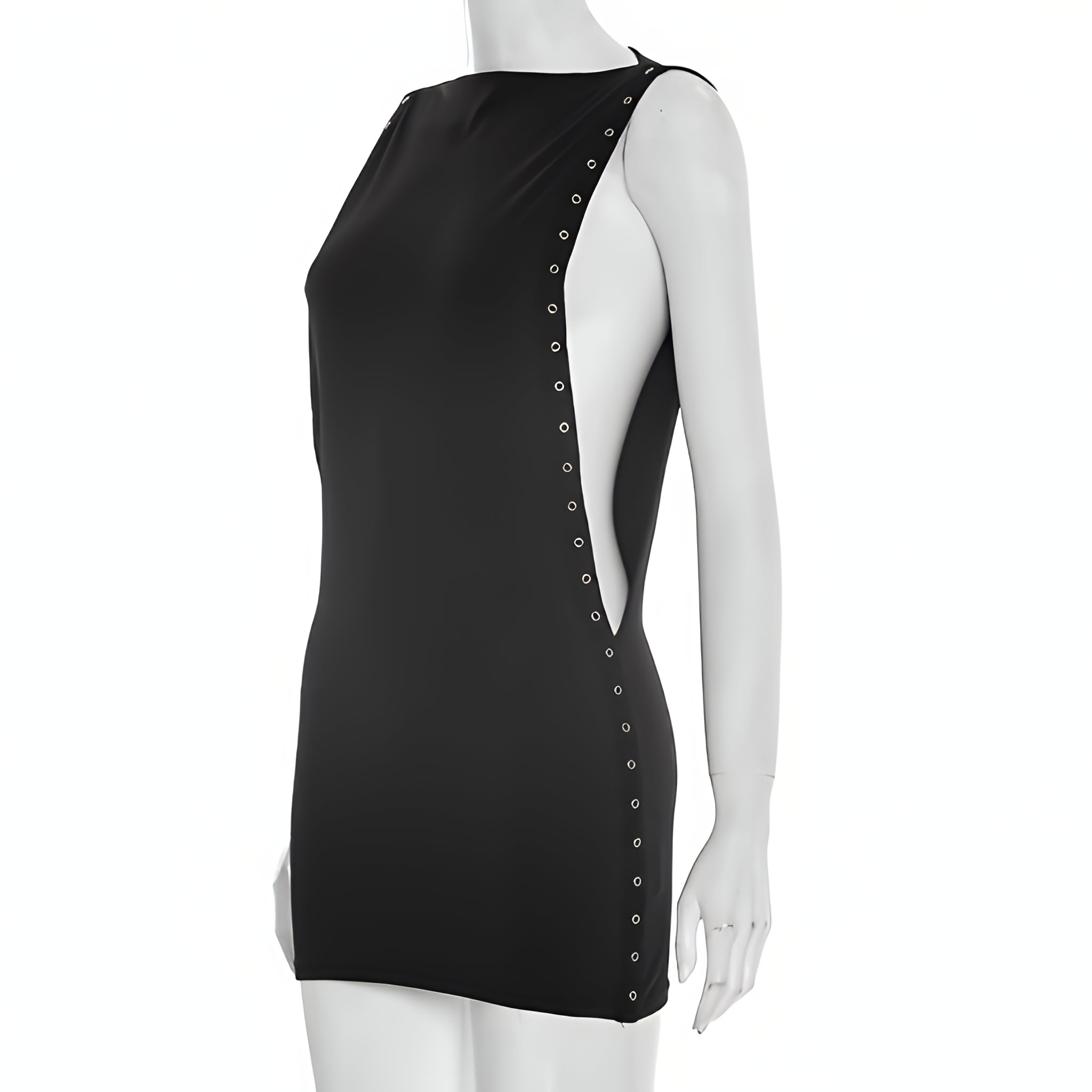 Solid Color Hollow Out Mini Shirt Dress Sleeveless Streetwear