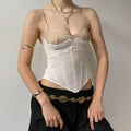 Lace Mesh Sequin Corset Top Back Tie Strap Cami Evening Wear