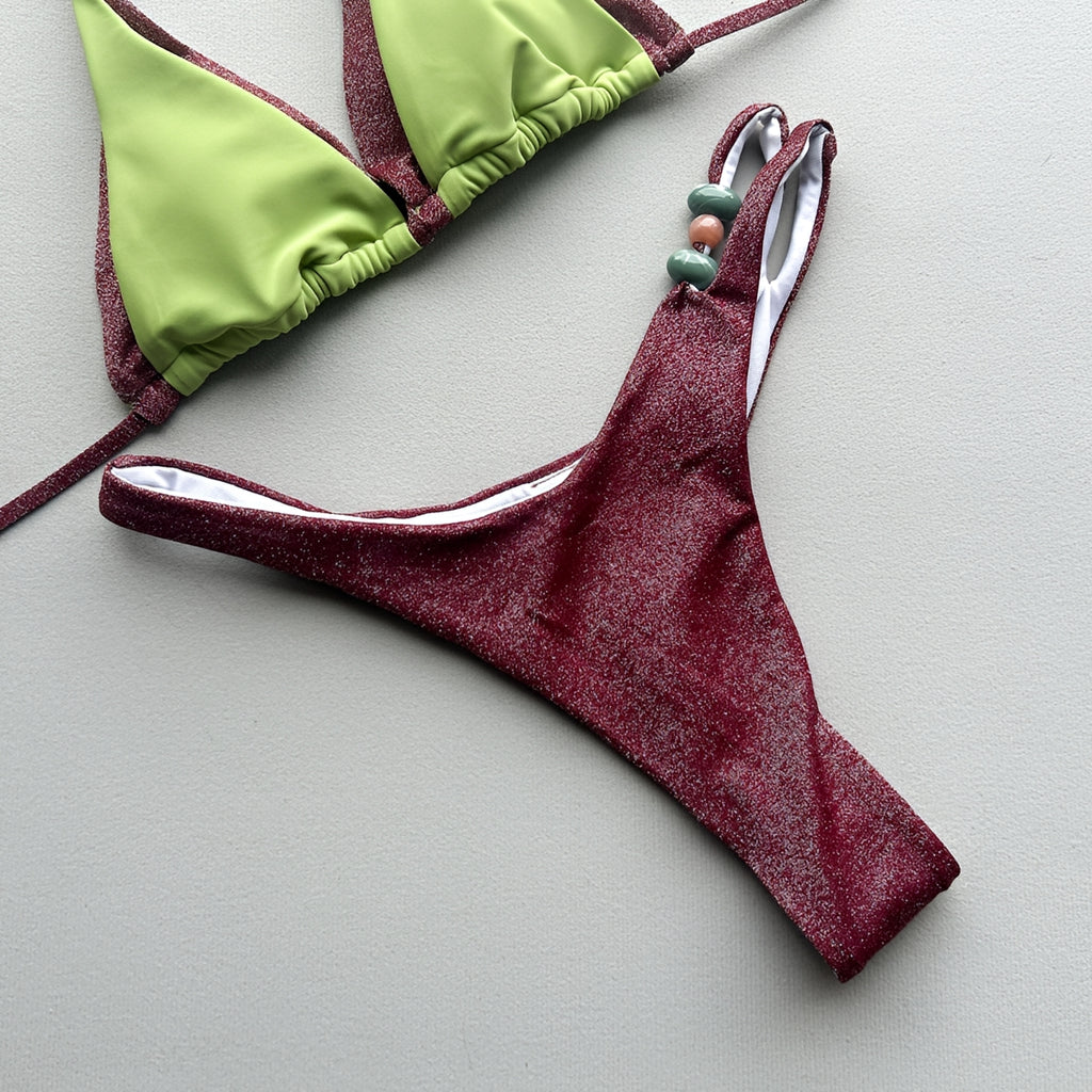 Color Block Split Bikini Set Patchwork Swimsuit