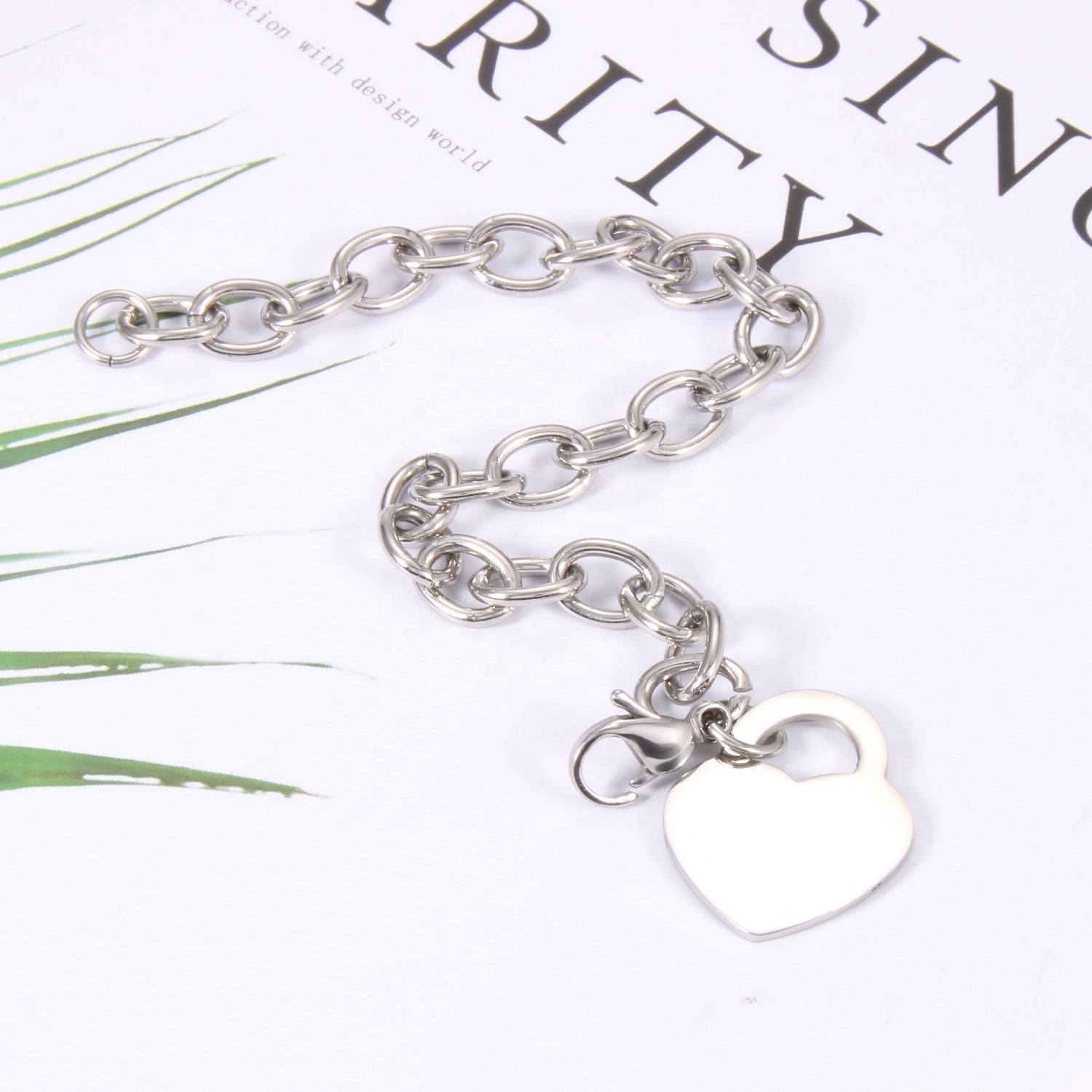 Stainless Steel Heart Charm Bracelet 18k Gold Plated